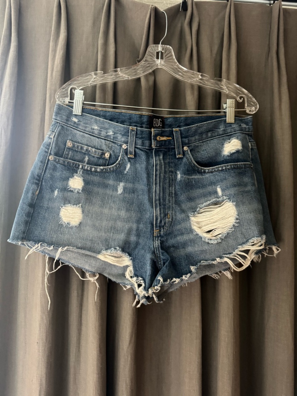 Distressed High-Waist Denim Shorts - Blue